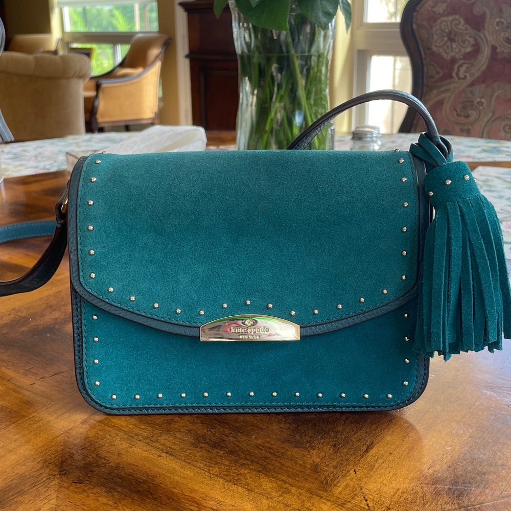 Kate Spade Teal Kenway Suede Crossbody with Tassel